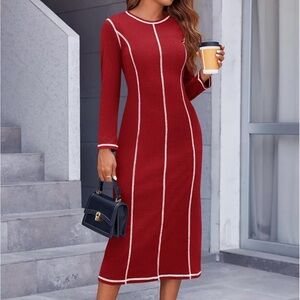 Chic Long Sleeve Burgundy sweater Dress